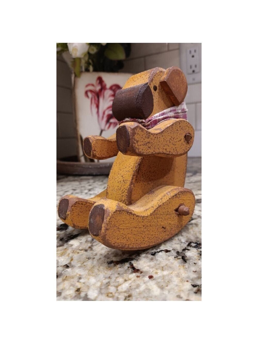 Adorable Jointed Wood Bear With Moving Legs And Scarf Teddy Possibly Ornament